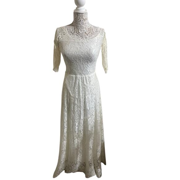 Ivory Lace Maxi Dress by Blush NWT-Romantic Boho Chic-Womens Size Small - Picture 4 of 7